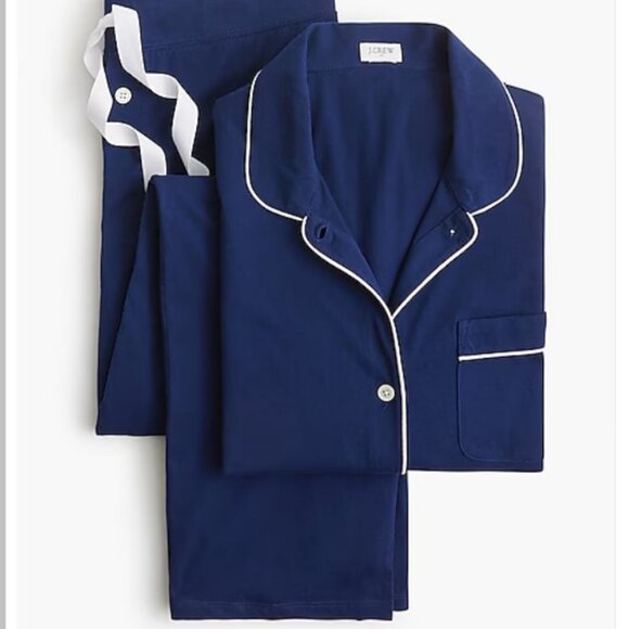 J. Crew NWT Long Sleeve Top Pant Pajamas 2 Piece SET M BLUE Lounge Button Shirt - Picture 1 of 7
